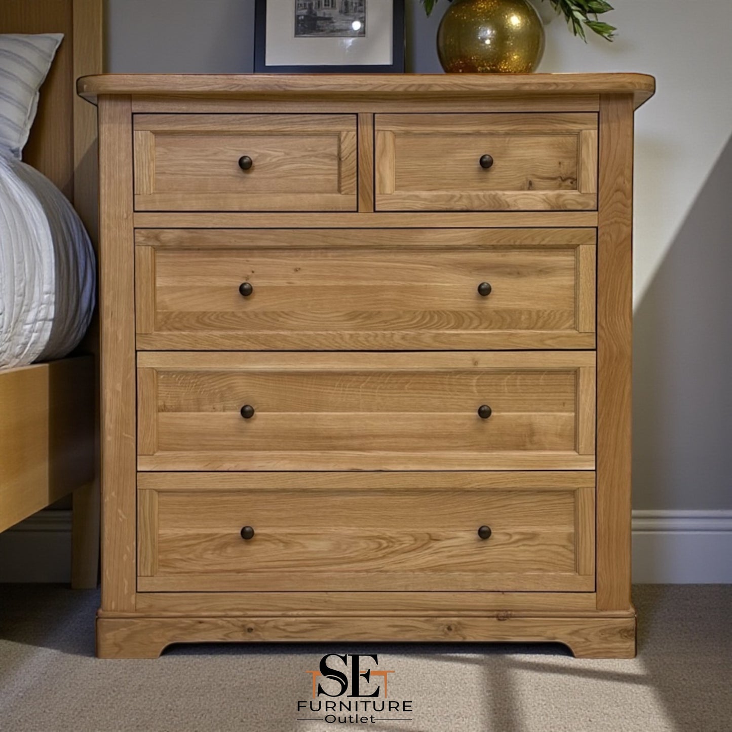 Natural Solid Oak 5 Drawer Chest, Brennan Range From Oak Furnitureland RRP £739
