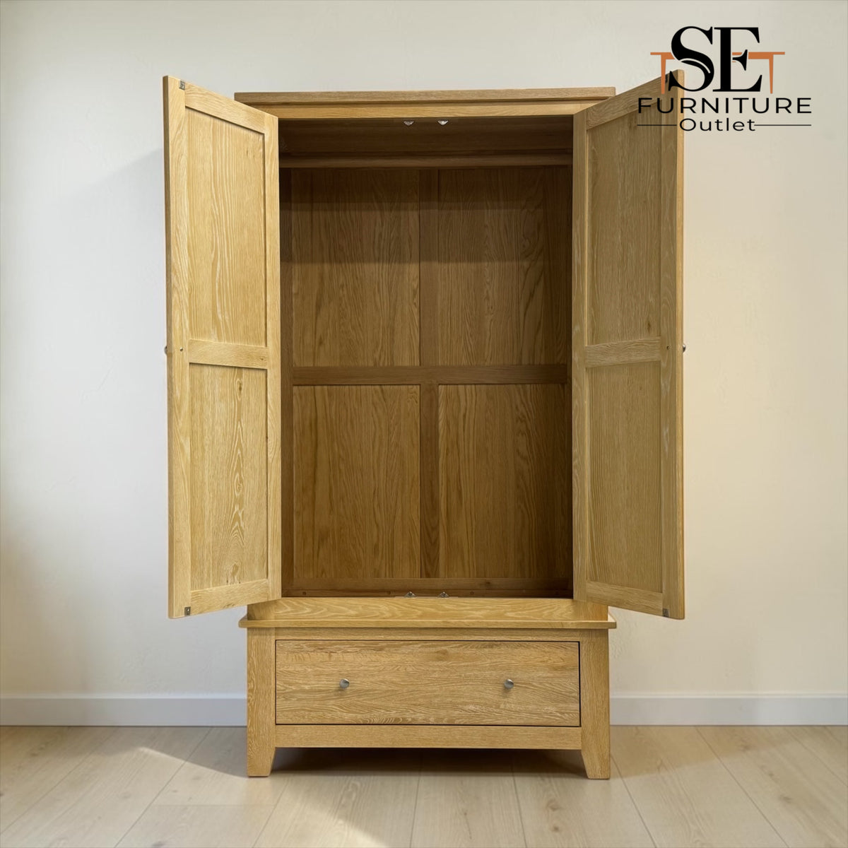 Whitewashed Finish Solid Oak & Quality Oak Veneer Double Wardrobe, Inglesham Range, RRP £999