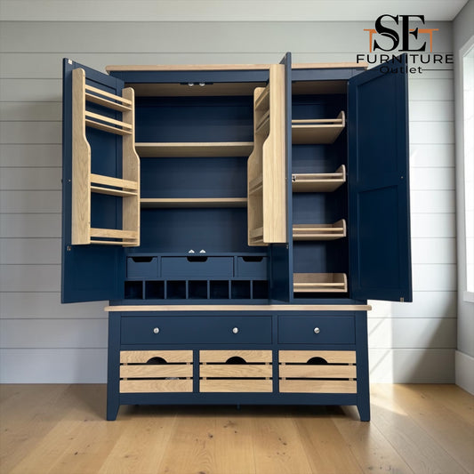 Solid Oak Top & Solid Wood Frames Triple Larder, Chester Midnight Blue Range RRP £1999