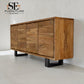 Chunky Solid Acacia Wood Live Edge 4-Door Extra Large Sideboard with Gun Metal Legs RRP £1299