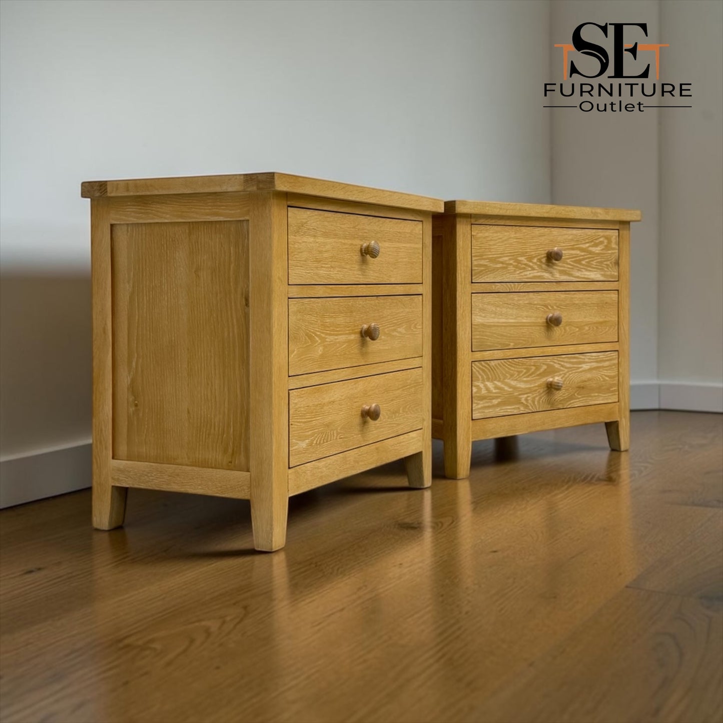 Set of 2 Whitewashed Oak Jumbo Bedside Tables from the Inglesham Range, RRP £700