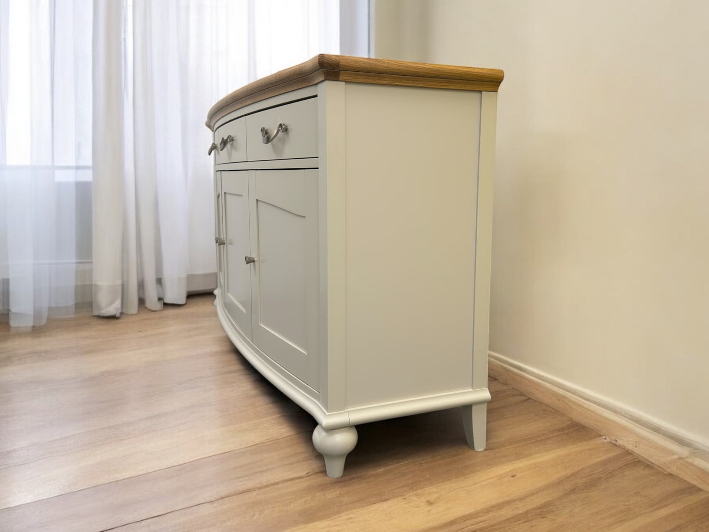 Bentleys Pale Oak Top & Painted Bow Fronted Sideboard RRP £1199