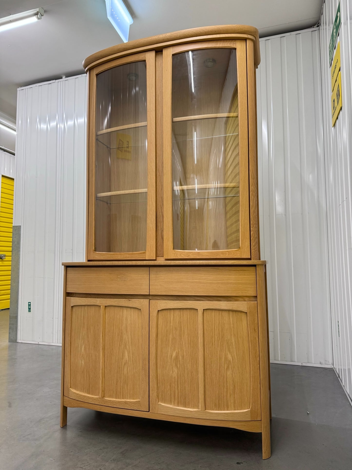 Nathan Furniture Shades Oak Curved 2 Door Display Unit With Light. RRP £2300