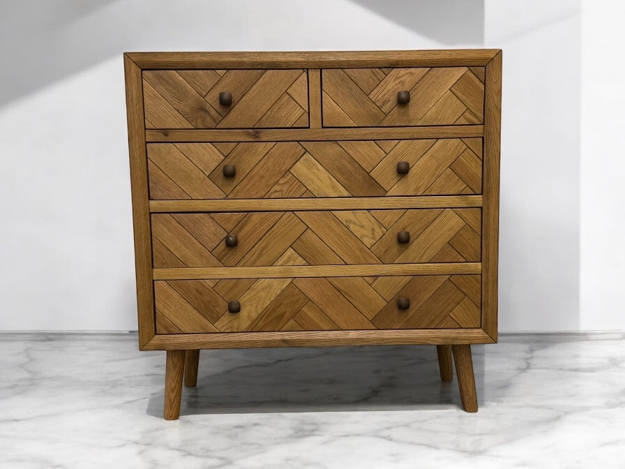 Brushed & Glazed Solid Oak Chest of Drawers Parquet Range