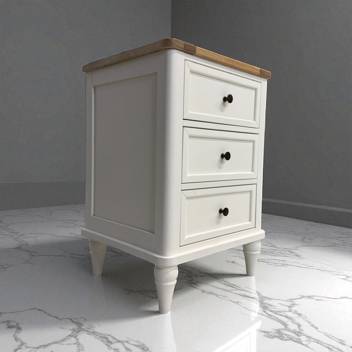 Natural Solid Oak & Acacia Wood Painted 3 Drawer Bedside Table From Oak Furnitureland