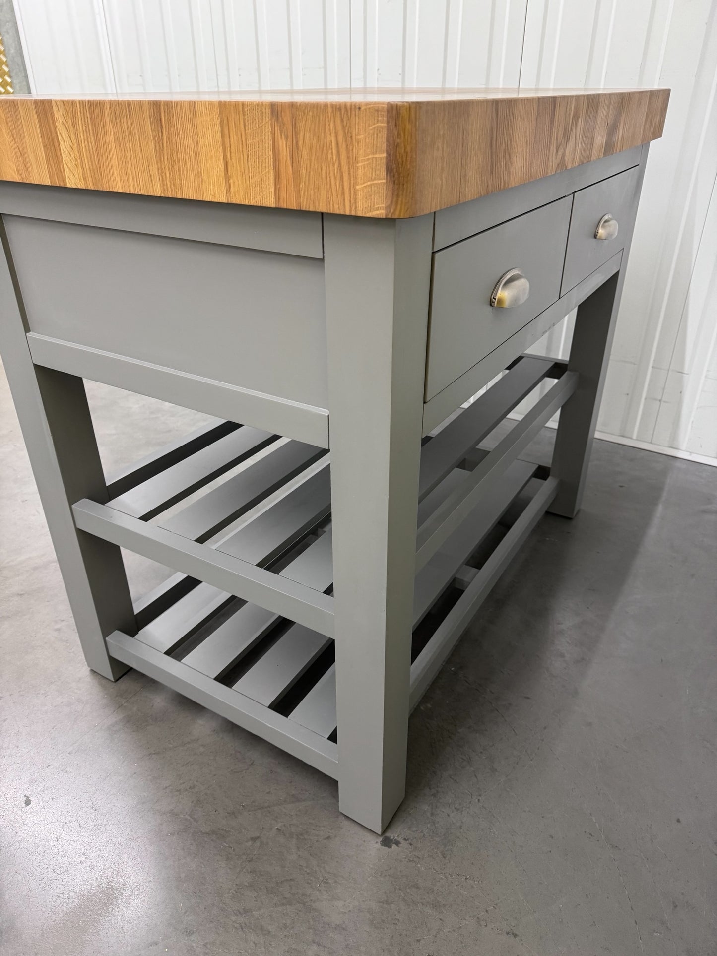 Solid Wood Top Butchers Block Kitchen Island Storm Grey RRP £799