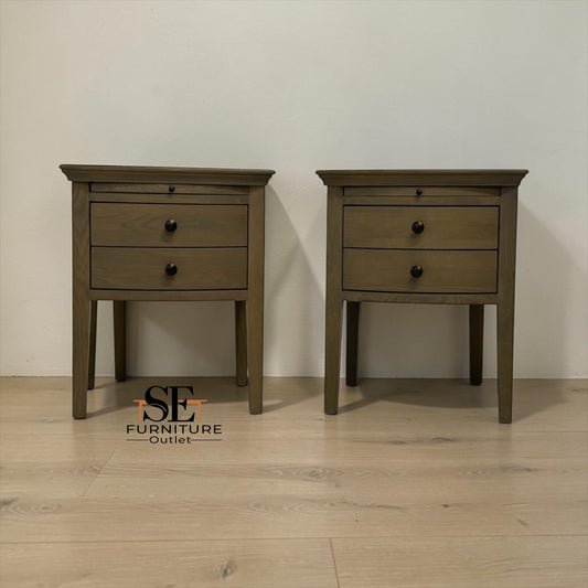Set of 2 Solid Oak & Oak Veneer Bedside Tables from the Winchcombe Smoked Oak Range RRP £598