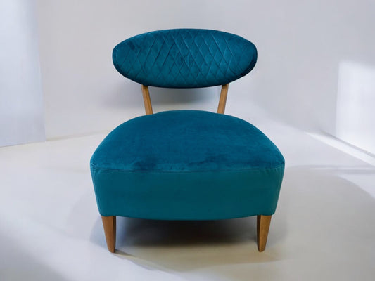 Sea Green Velvet Fabric Casual Chair With Solid Oak Frame RRP £589