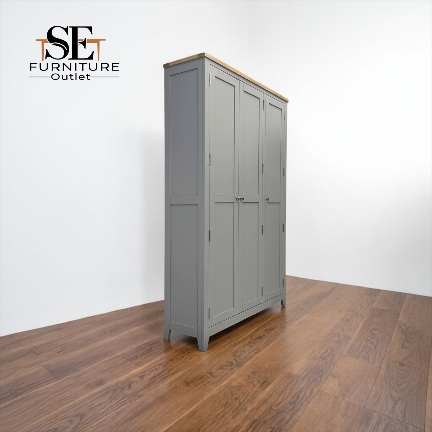 Solid Oak Top & Solid Wood Frames 3 Door Hallway Cupboard, Chester Dove Grey Range RRP £1300