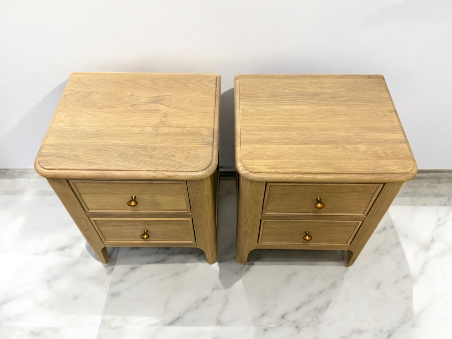 Oak Furnitureland Light Natural Solid Oak 2 Drawer Bedside Tables Newton Range RRP £498
