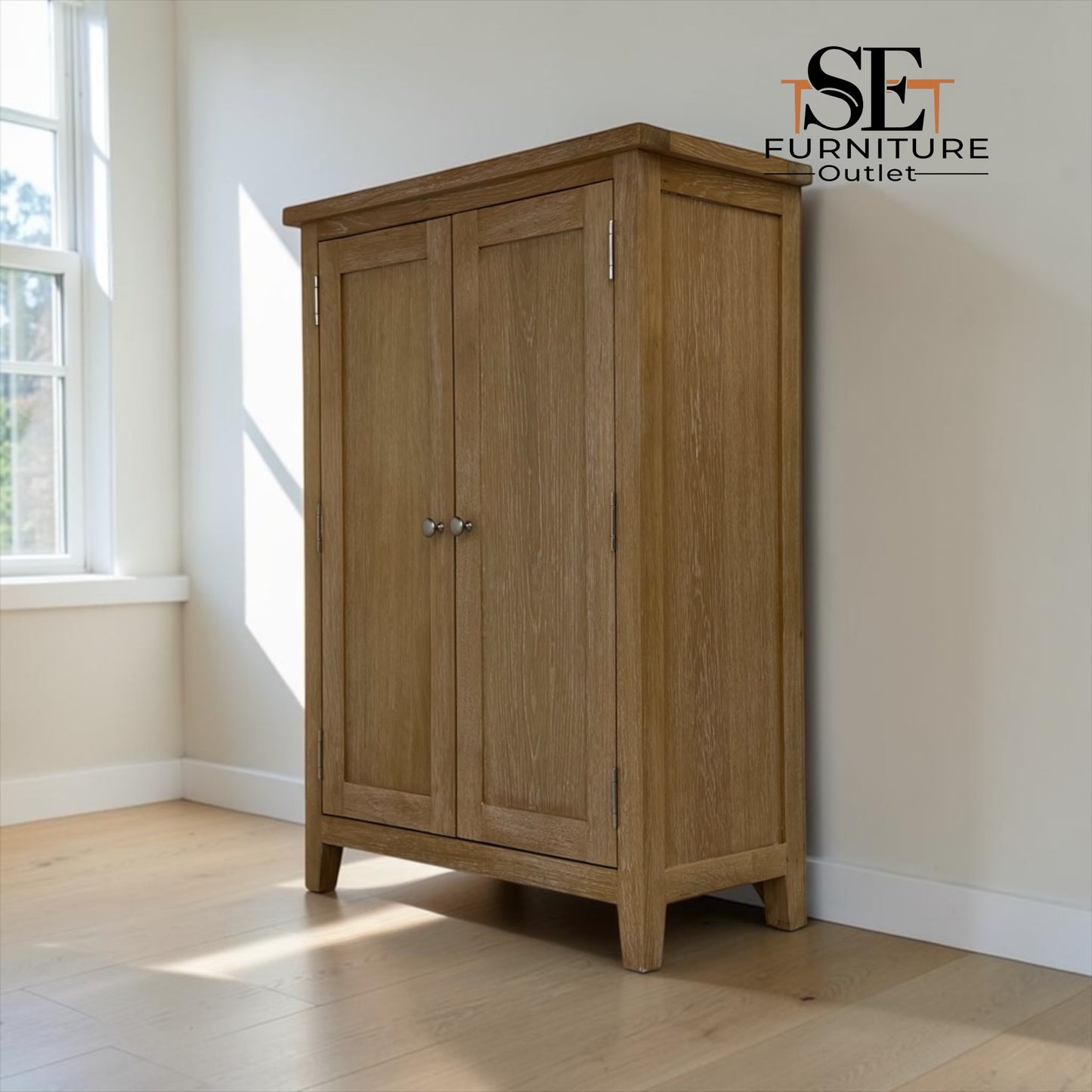 Whitewashed Finish Solid Oak & Oak Veneer Large Shoe Cupboard, Inglesham Range RRP £650