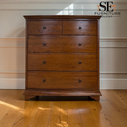 Solid Dark Oak & Quality Oak Veneer 5 Drawer Chest, Winchcombe Dark Oak Range RRP £899