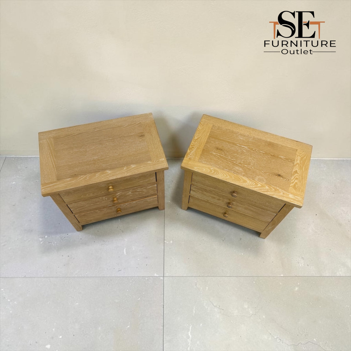 Set of 2 Whitewashed Oak Jumbo Bedside Tables from the Inglesham Range, RRP £700