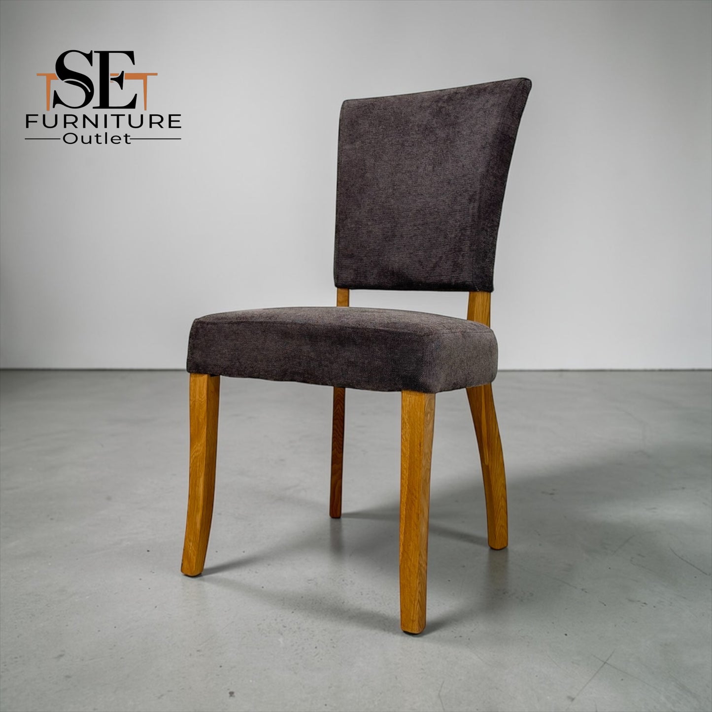 Set of 4 Natural Oak Dining Chairs, Plain Charcoal Fabric, Part of the Curve Range from Oak Furnitureland, RRP £220 each