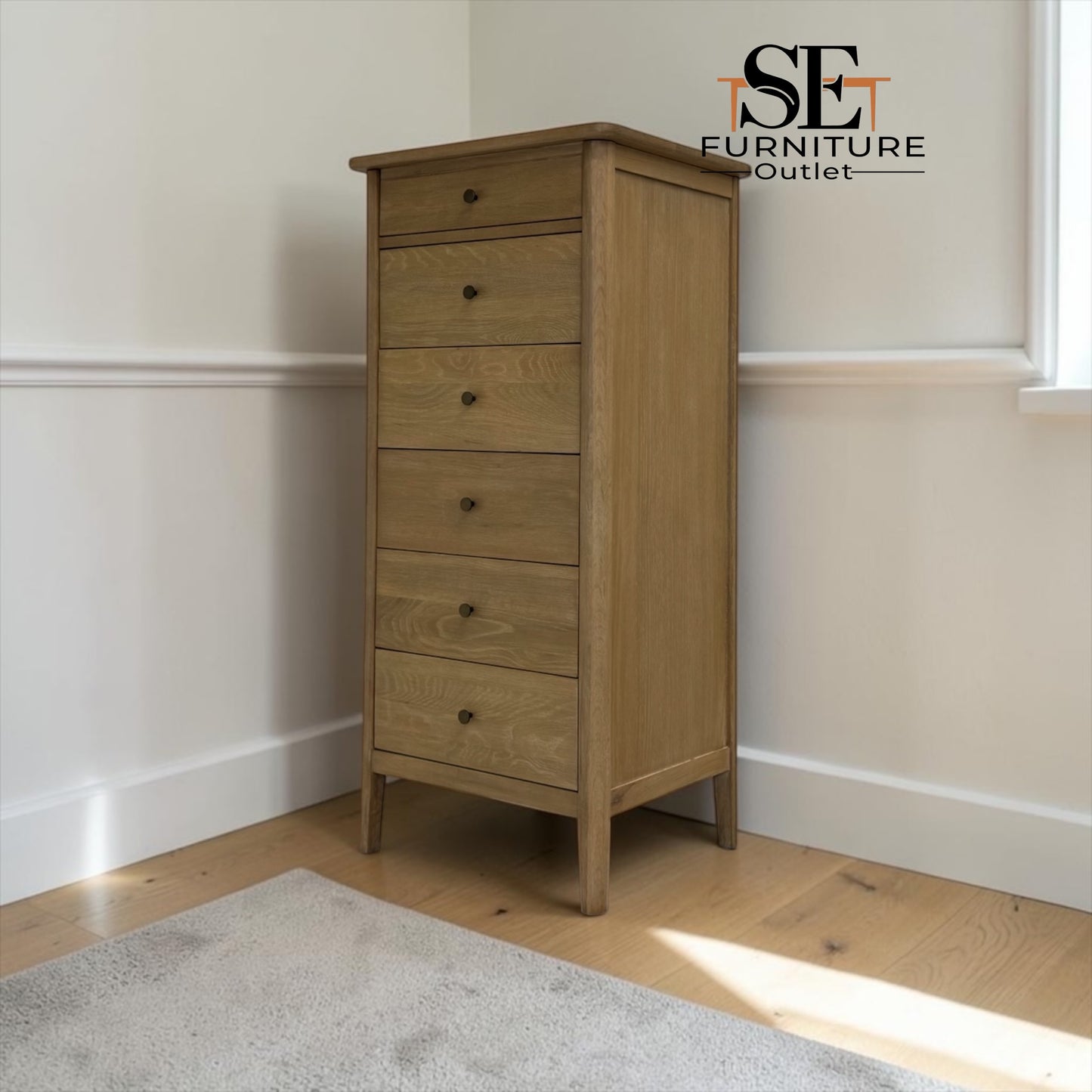 White Wax Finished Solid Oak & Oak Veneer Vanity Tallboy, Berkeley Nordic Oak Range RRP £799