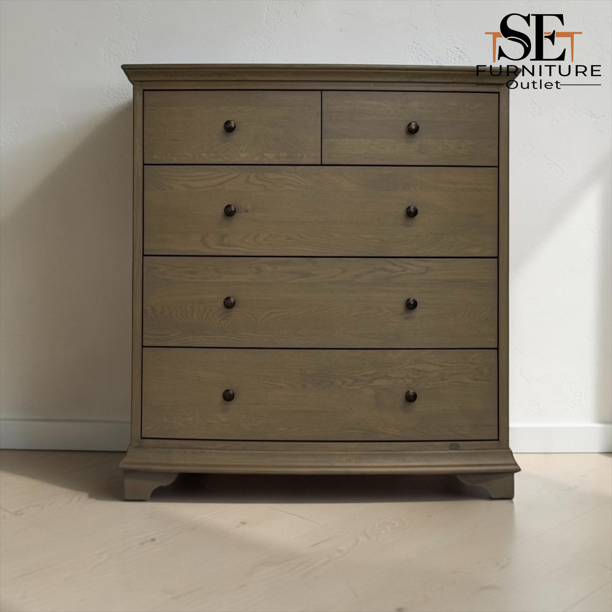 Solid Oak & Oak Veneer 5 Drawer Chest, Winchcombe Smoked Oak Range RRP £899
