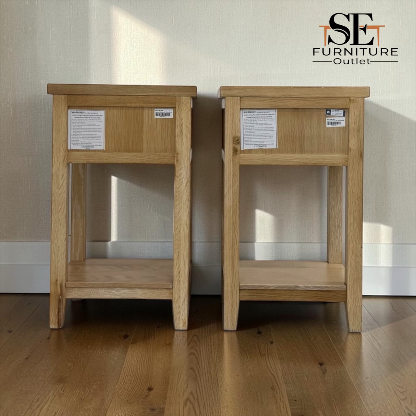 Set of 2 Whitewashed Finish Solid Oak & Oak Veneer 1 Drawer Bedside Tables, Inglesham Range RRP £398