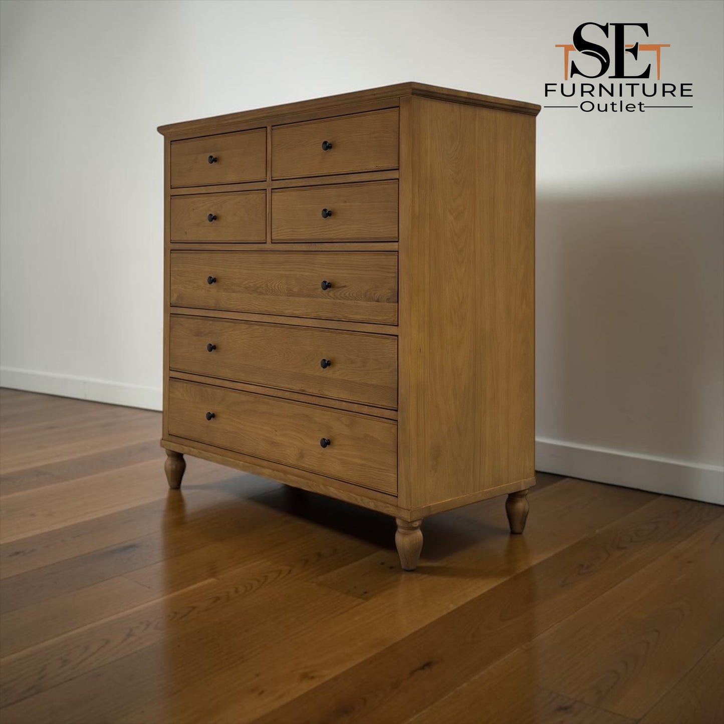 Solid Oak & Quality Oak Veneer 7-Drawer Chest, Elkstone Mellow Oak Range, RRP £999