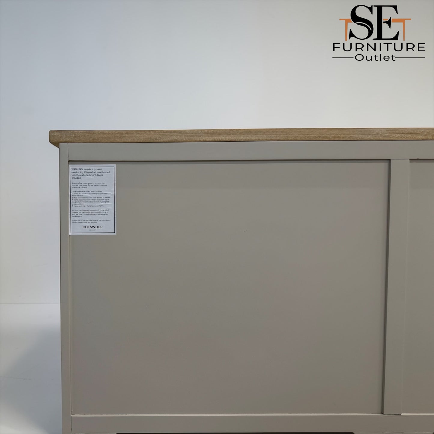 White Wax Finish Oak Top & Solid Wood Frames 8 Drawer Chest, Chester Limestone Range RRP £750