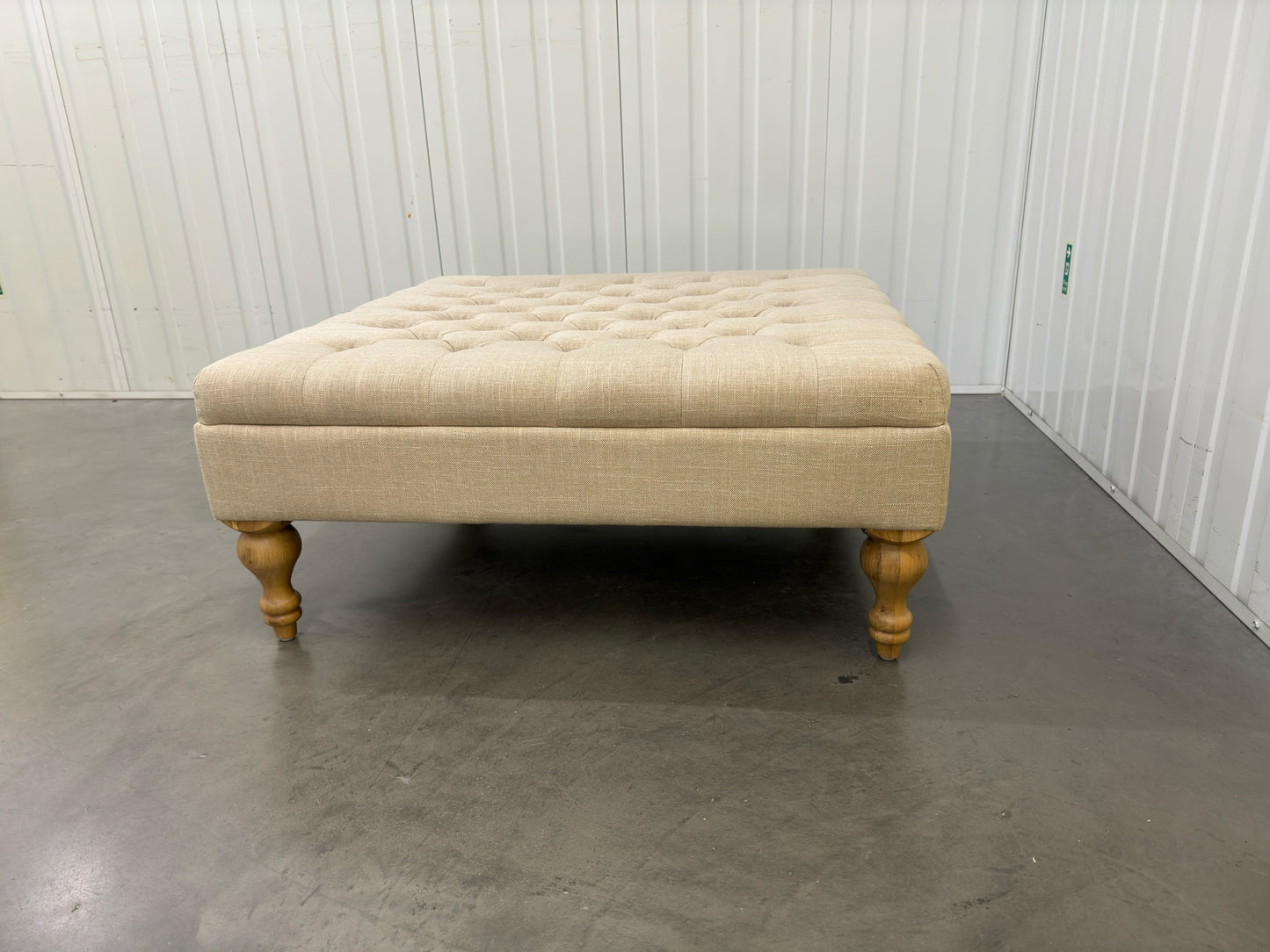 Hand Buttoned Coffee Table Stone Linen With Oak Legs RRP £299