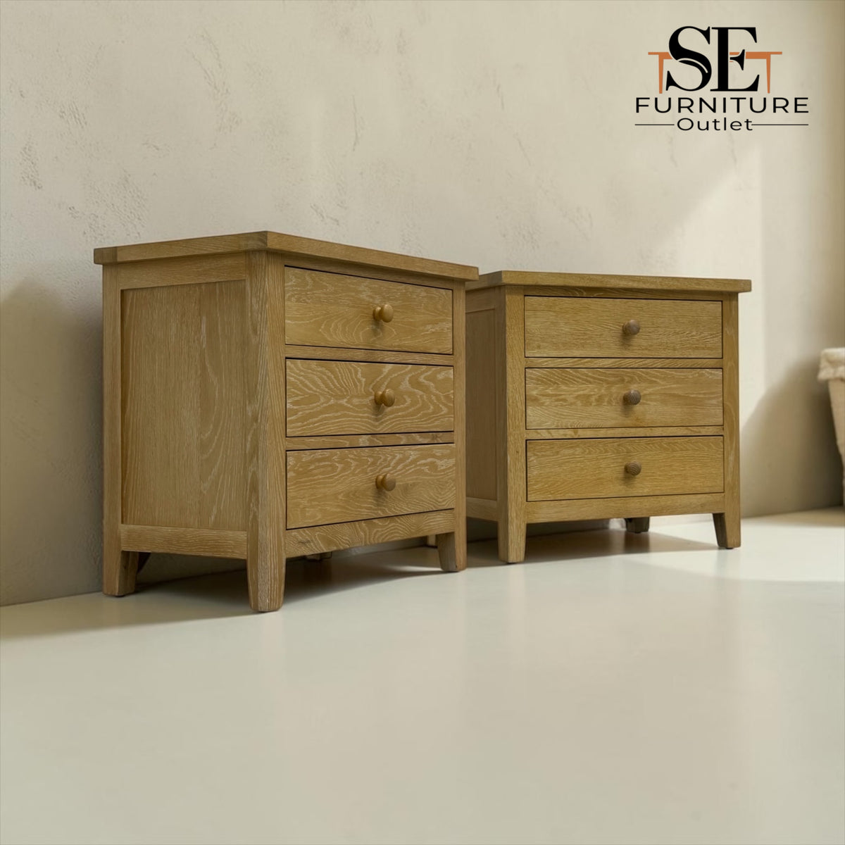 Set of 2 Whitewashed Oak Jumbo Bedside Tables from the Inglesham Range, RRP £700
