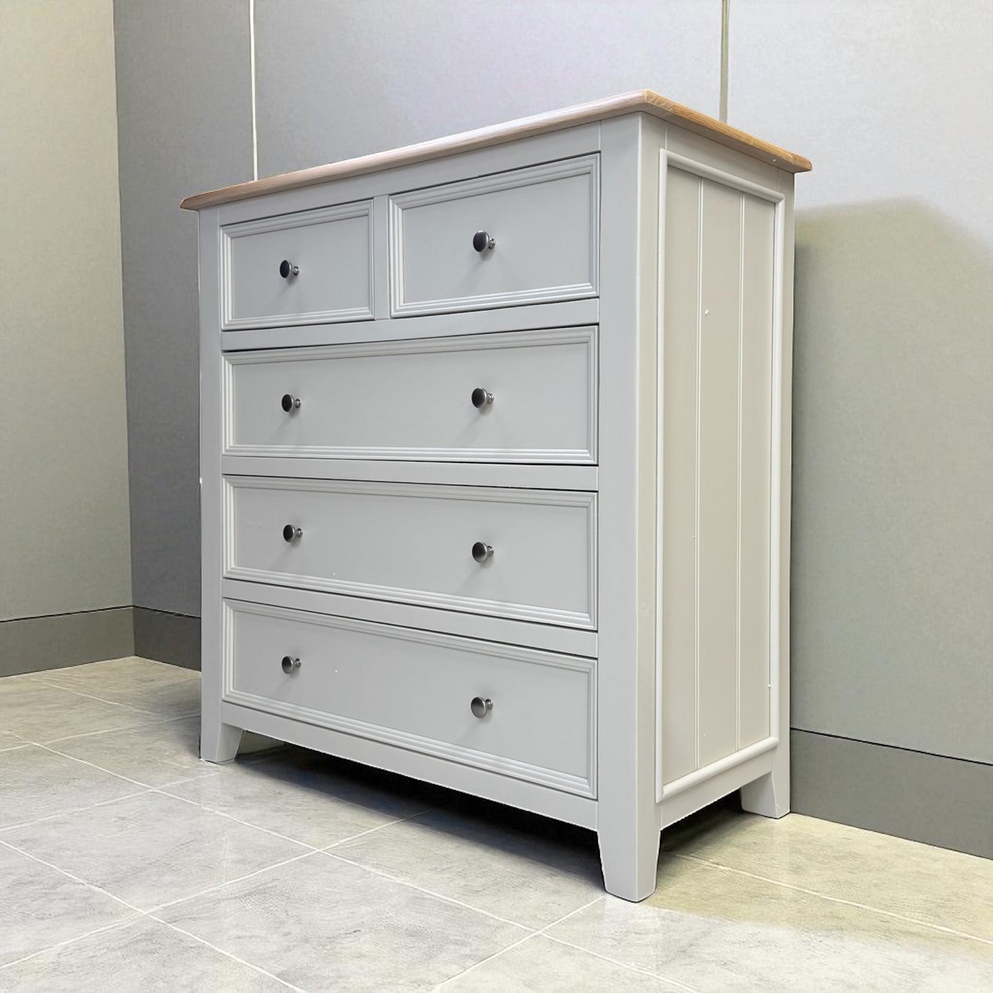 Natural Solid Oak & Painted 5 Drawer Chest, From Oak Furniture Superstore