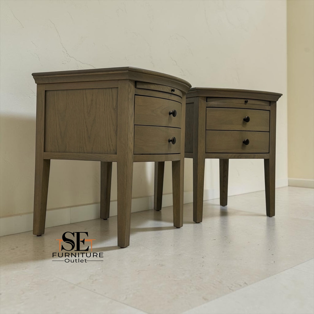 Set of 2 Solid Oak & Oak Veneer Bedside Tables from the Winchcombe Smoked Oak Range RRP £598
