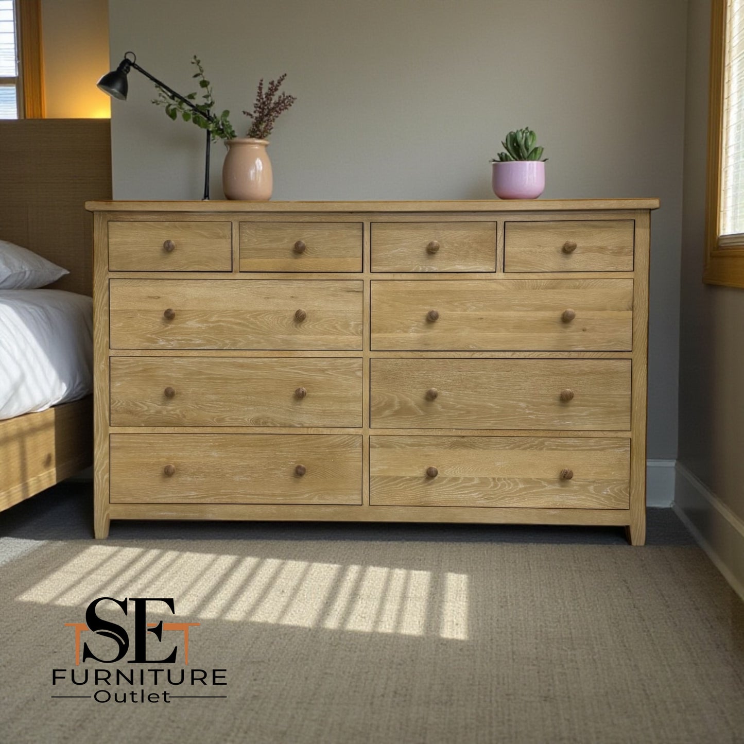 Solid Oak Frames with Oak Veneer 10-Drawer Chest in Whitewash Finish, Inglesham Range, RRP £1250