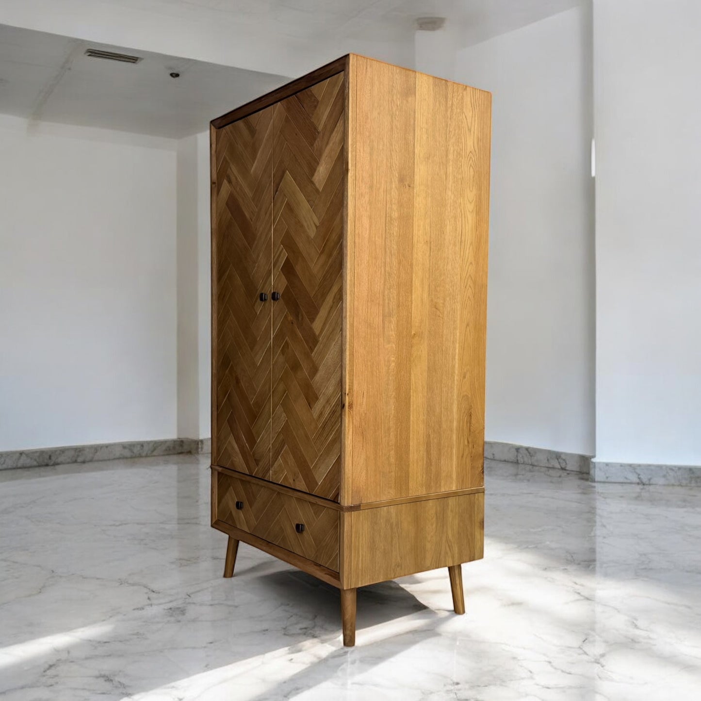 Brushed & Glazed Solid Oak Double Wardrobe, Parquet Range From Oak Furnitureland RRP £949