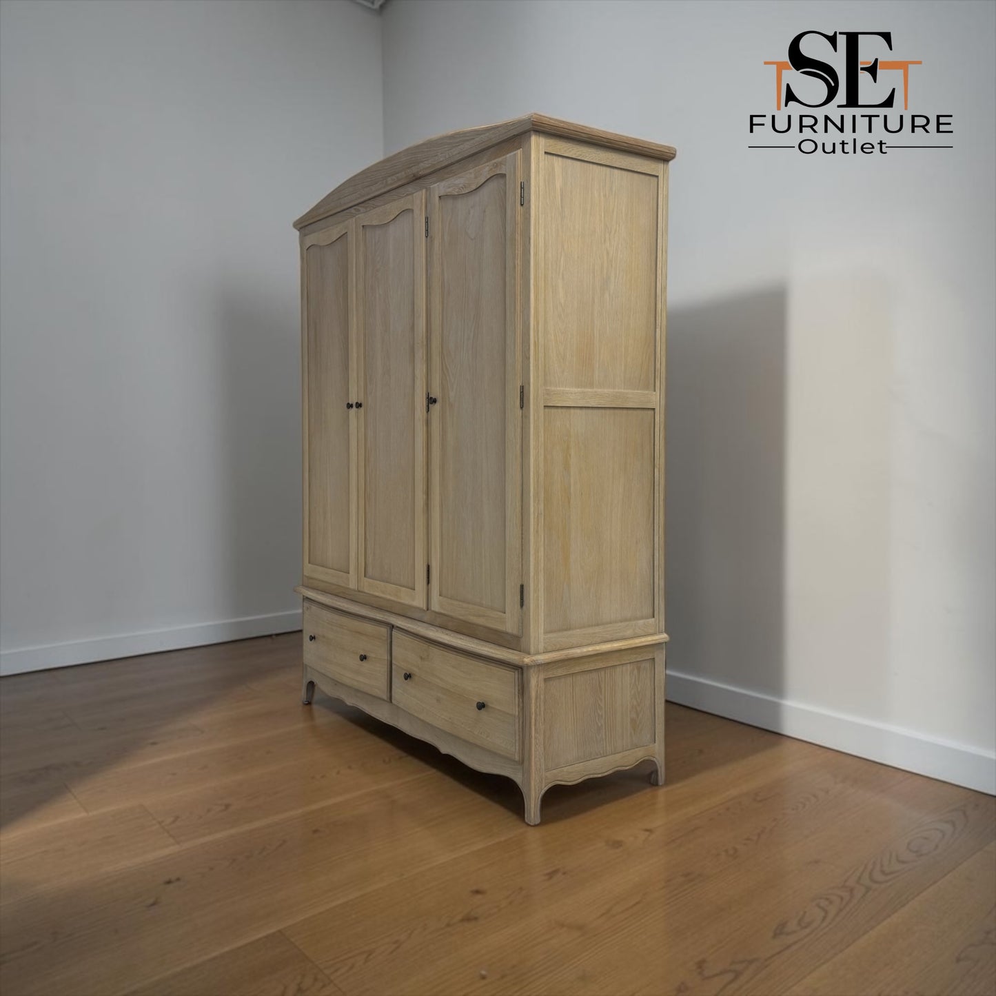 Solid Oak & Quality Oak Veneer Triple Wardrobe with Limewashed Finish, Camille Range RRP £1899