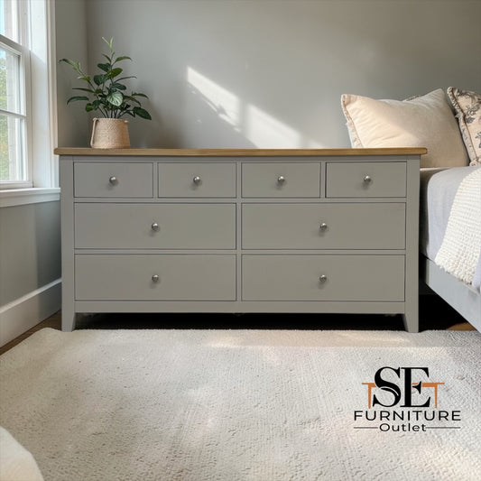 White Wax Finished Oak Top 8 Drawer Chest, Chester Limestone Range RRP £750