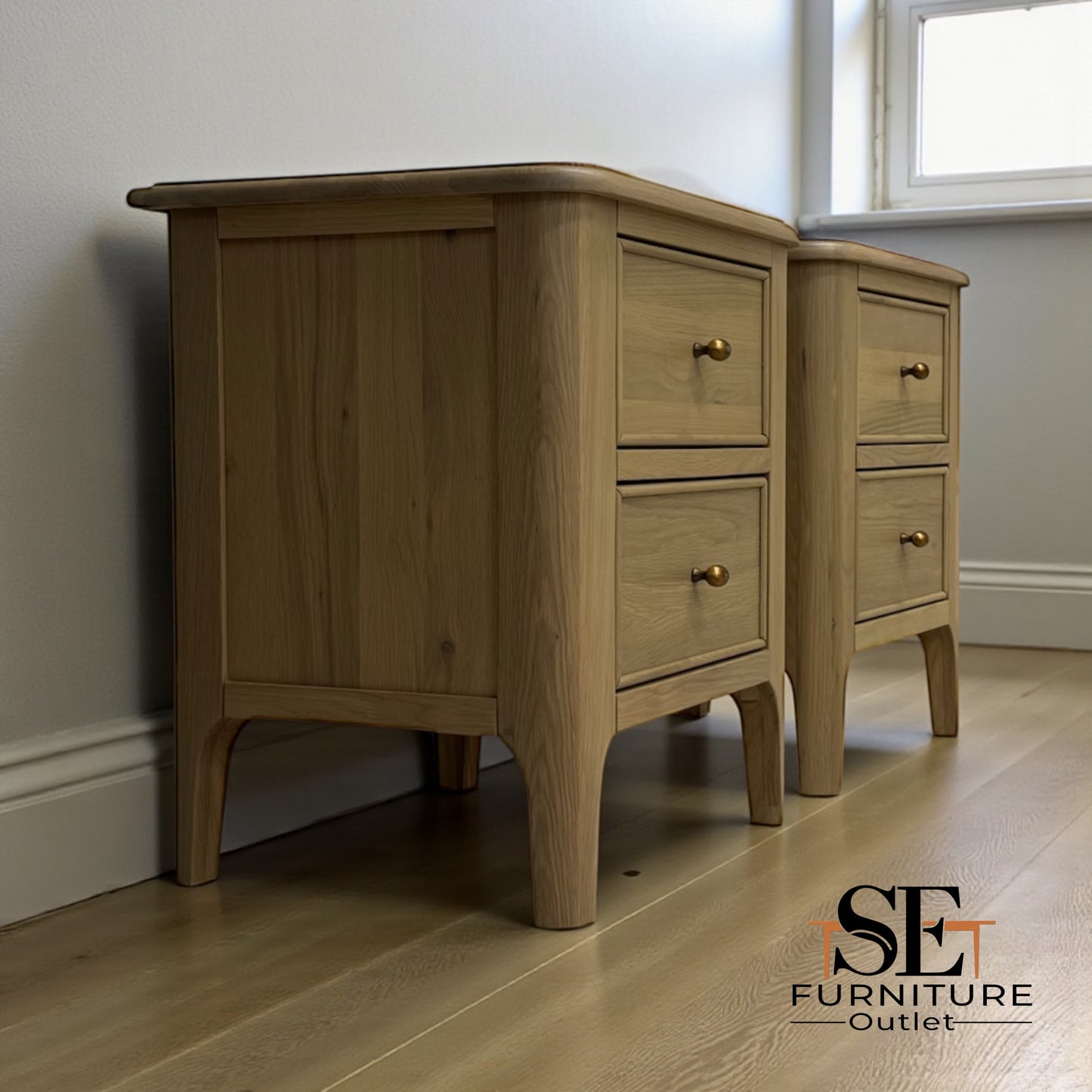 Light Natural Solid Oak 2 Drawer Bedside Tables Newton Range From Oak Furnitureland RRP £498