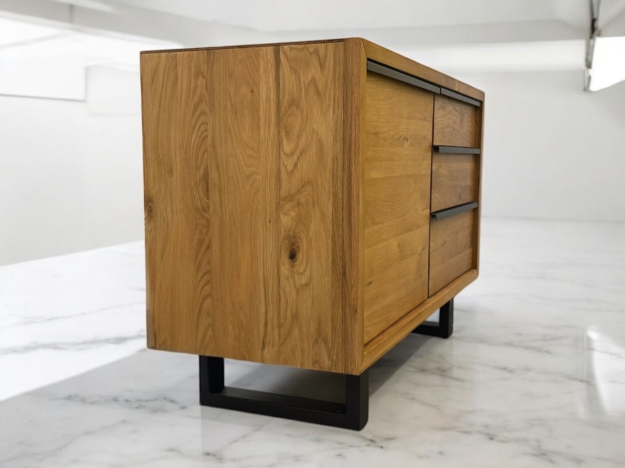Natural Solid Oak & Metal Small Sideboard, Maine Range From Oak Furnitureland RRP £529