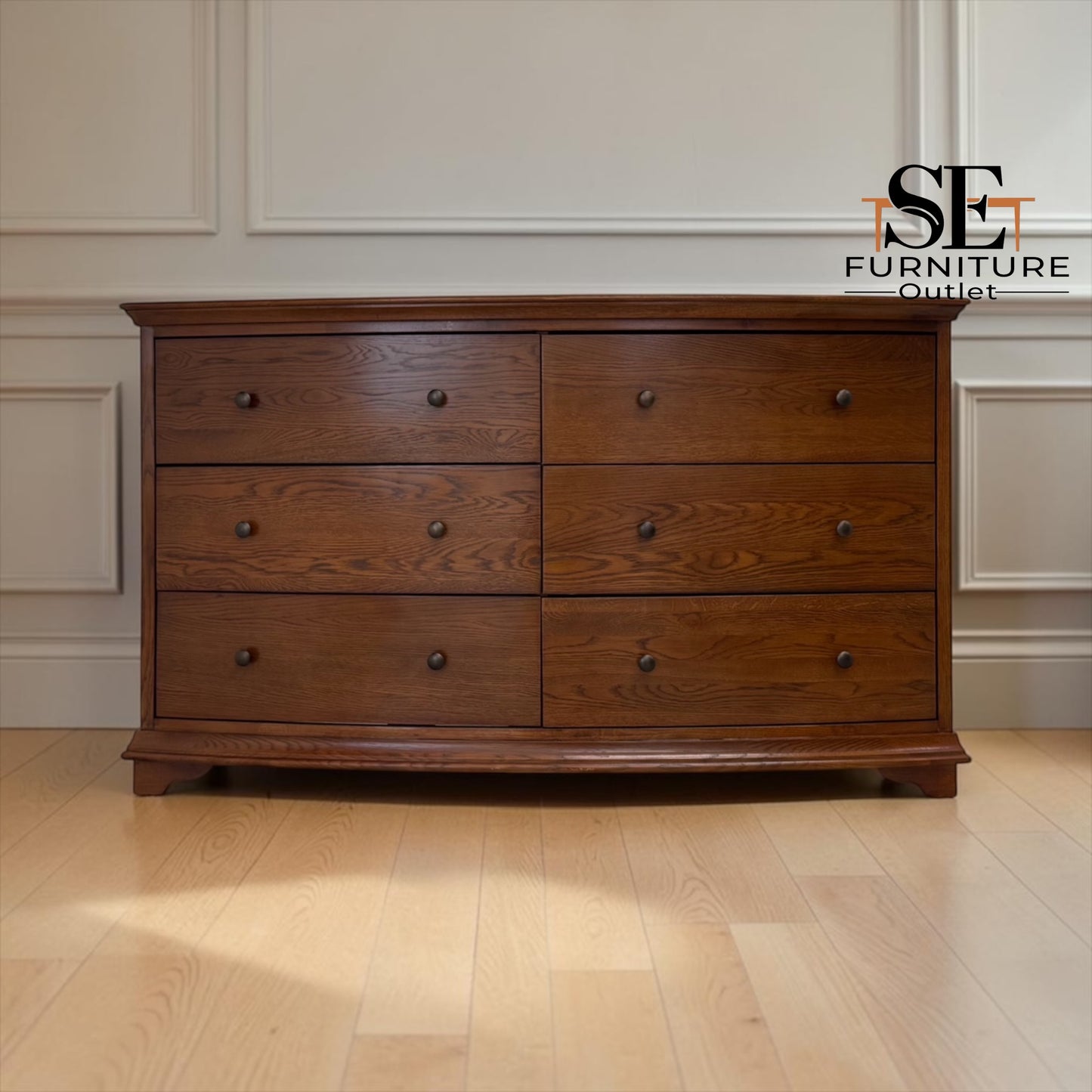 Dark Oak Low & Wide 6 Drawer Chest, Winchcombe Range RRP £1199