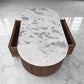 Solid Mango Wood Fluted Base & Natural White & Grey Mottled Marble Top Coffee Table