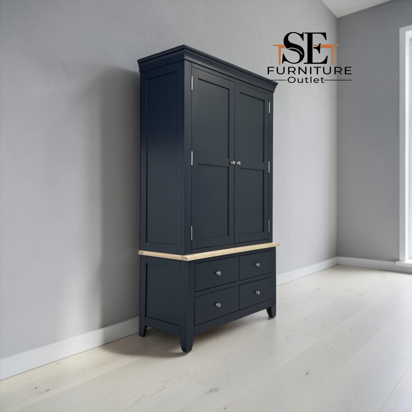 Oak & Solid Wood Frames Double Larder, Chester Charcoal Range  RRP £1499