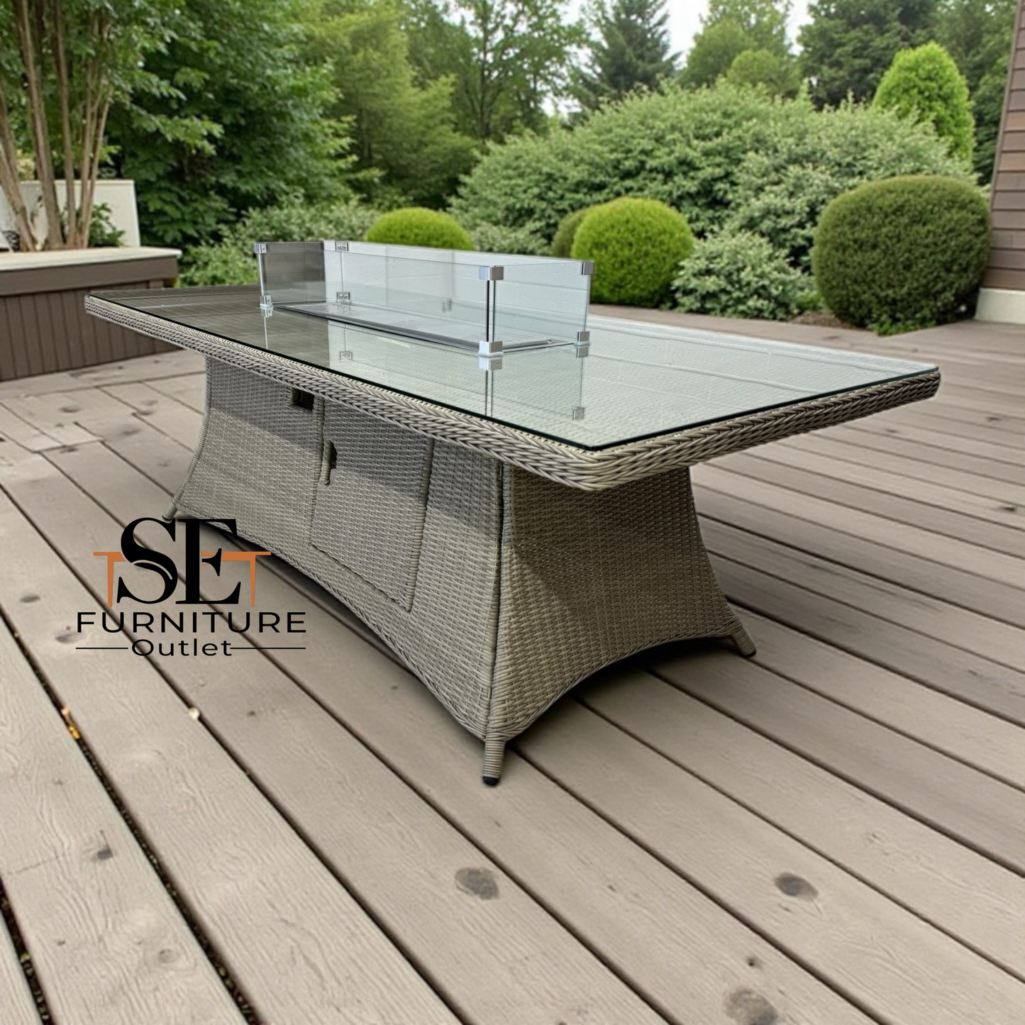 Moda Furnishings Premium Quality 8 Seater Large Rectangular Table with Gas Fire Pit, RRP £1299