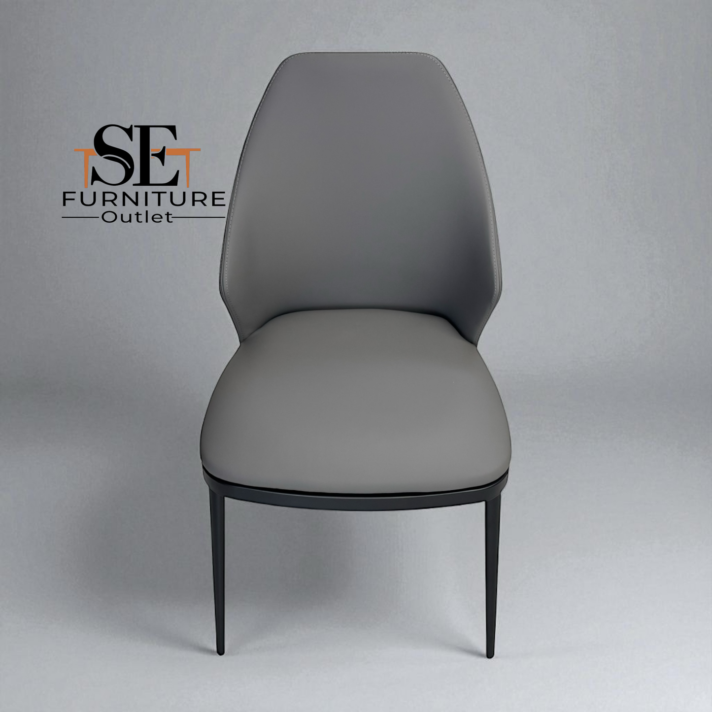 Set of 8 Ergonomic Dining Chairs with Grey Faux Leather and Black Metal Legs, RRP £1192