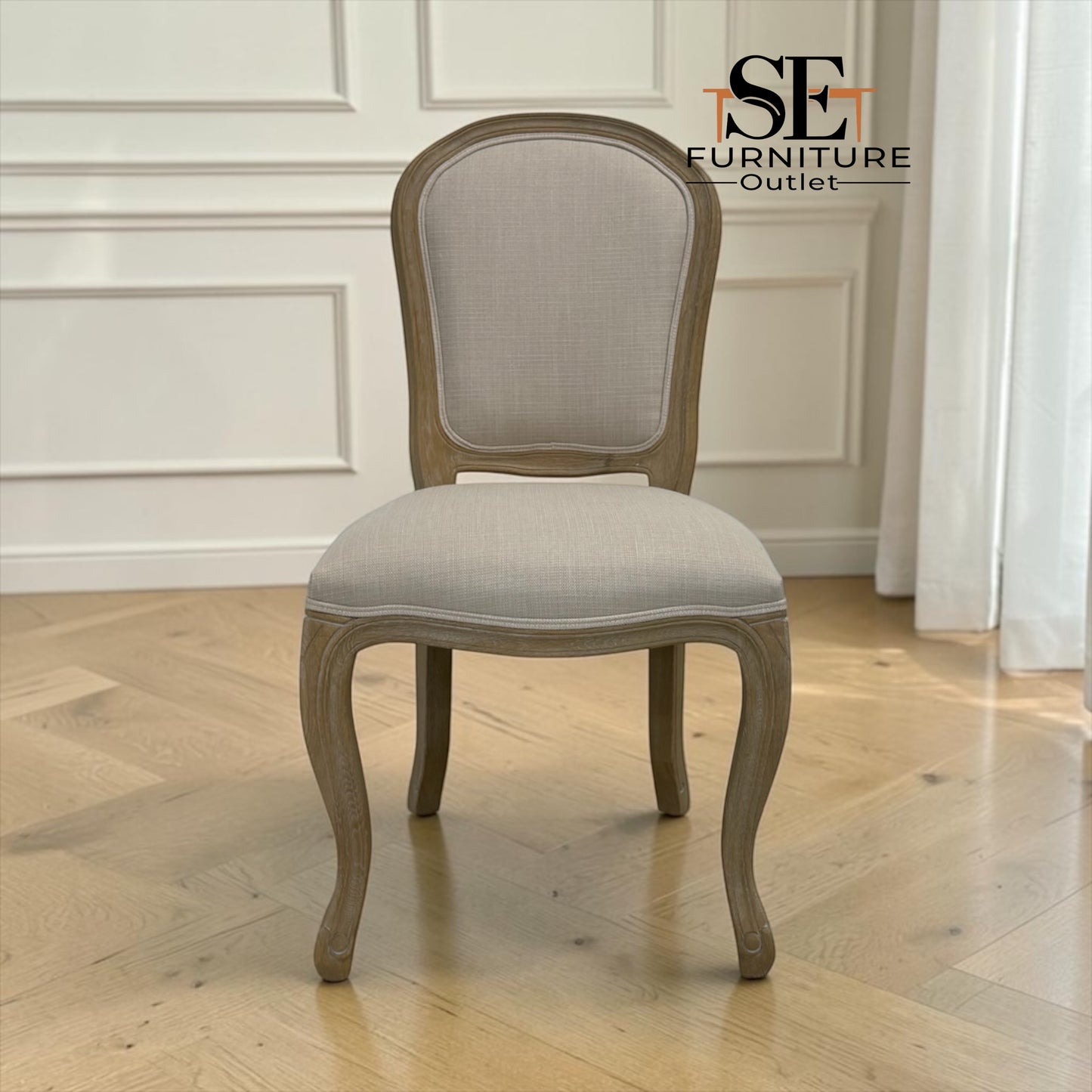 Set of 4 Grey-toned Limewashed Finish Solid Oak Frame Dining Chairs, Camille Range RRP £1200