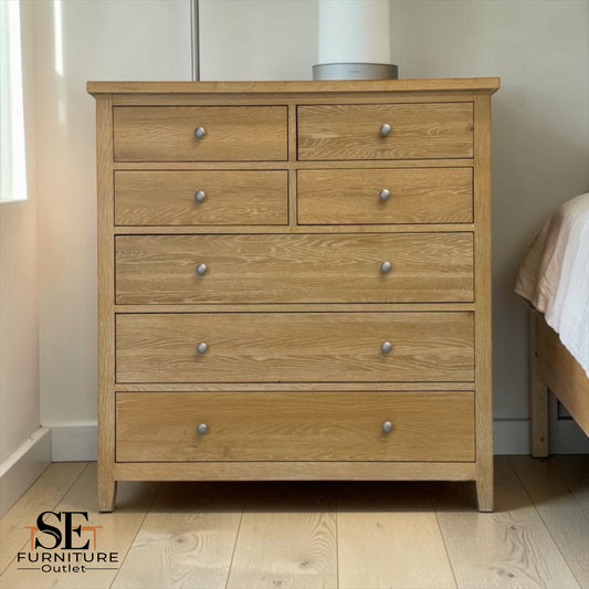 Whitewash Finish Solid Oak & Quality Oak Veneer 7 Drawer Chest, Inglesham Range, RRP £899