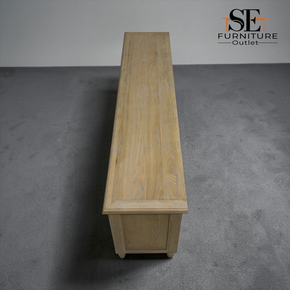 Grey-toned Limewashed Finish Solid Oak and Quality Oak Veneer Media TV Console Fits up to 75", Camille Range RRP £999