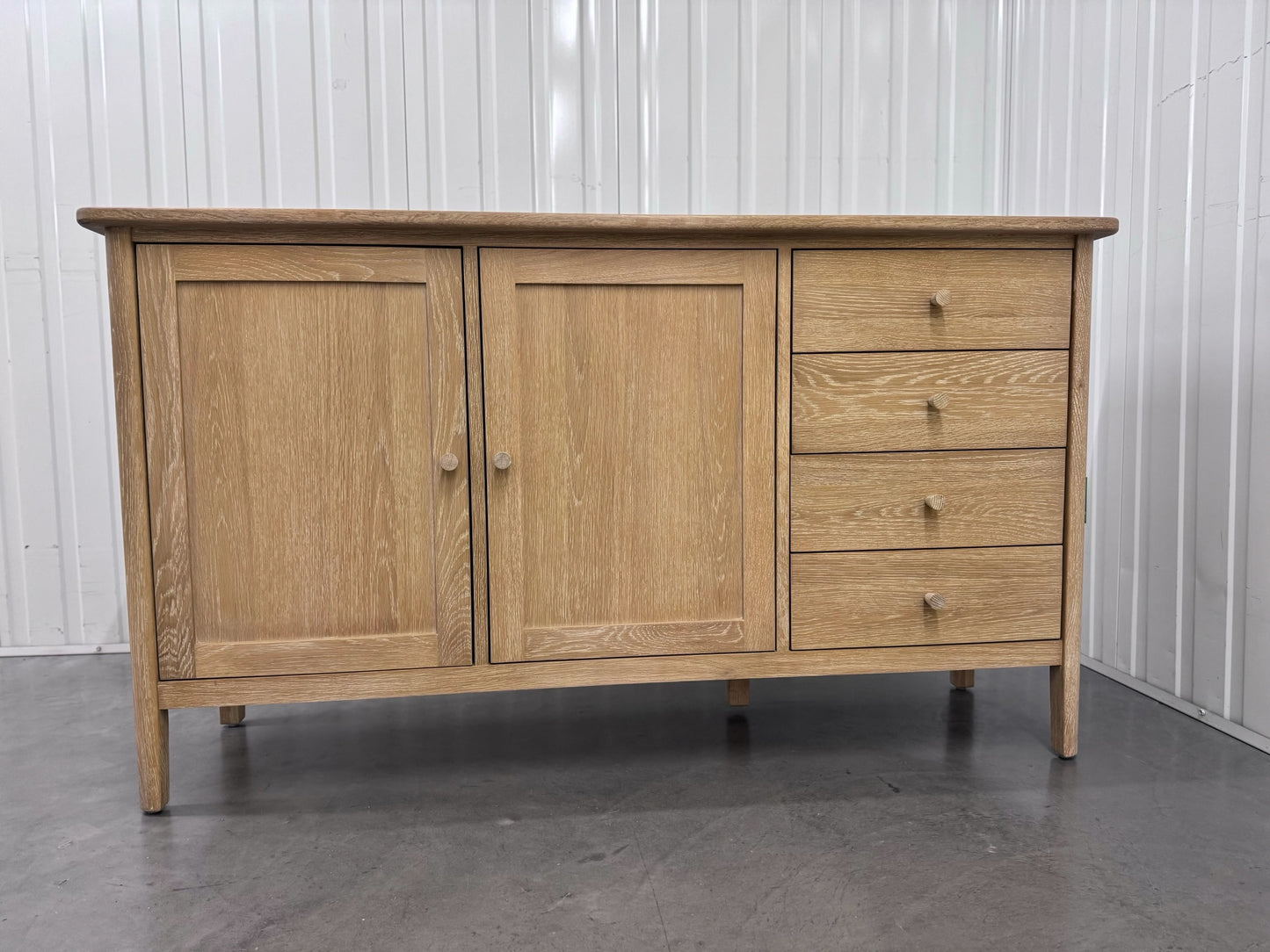 Solid White Waxed Oak Large Sideboard With 2 Door Cupboard & 4 Drawers RRP £750