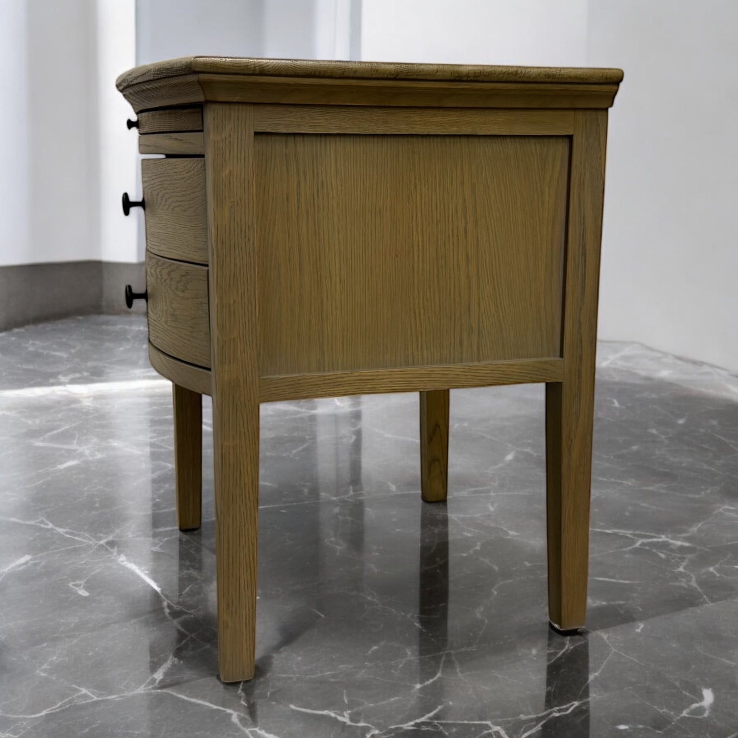 Cotswold Company Solid Smoked Oak 2 Drawer Bow Fronted Bedside Table With Pull-out Tray RRP £299