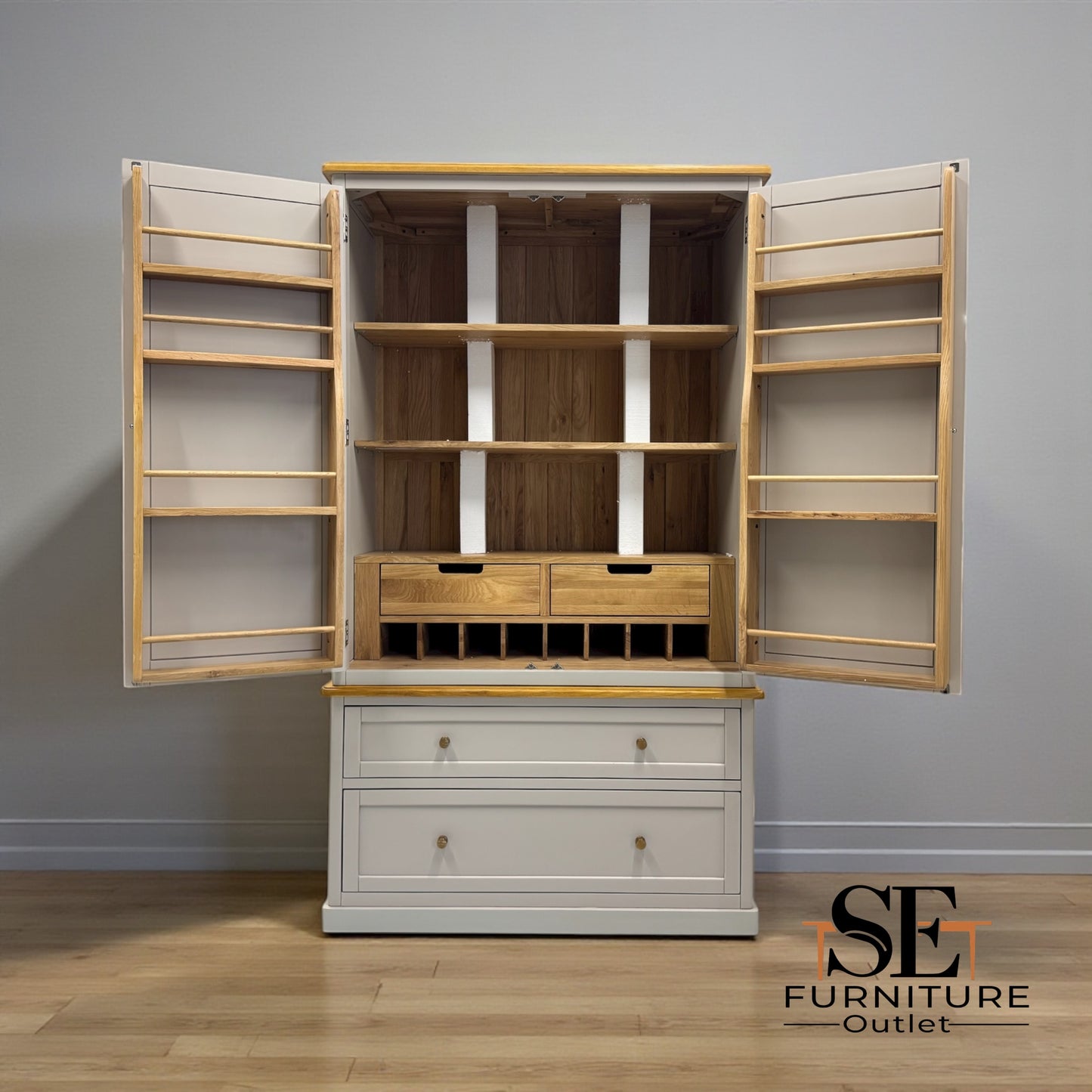 Natural Solid Oak & Painted Double Larder, Henley Range From Oak Furnitureland RRP £1599