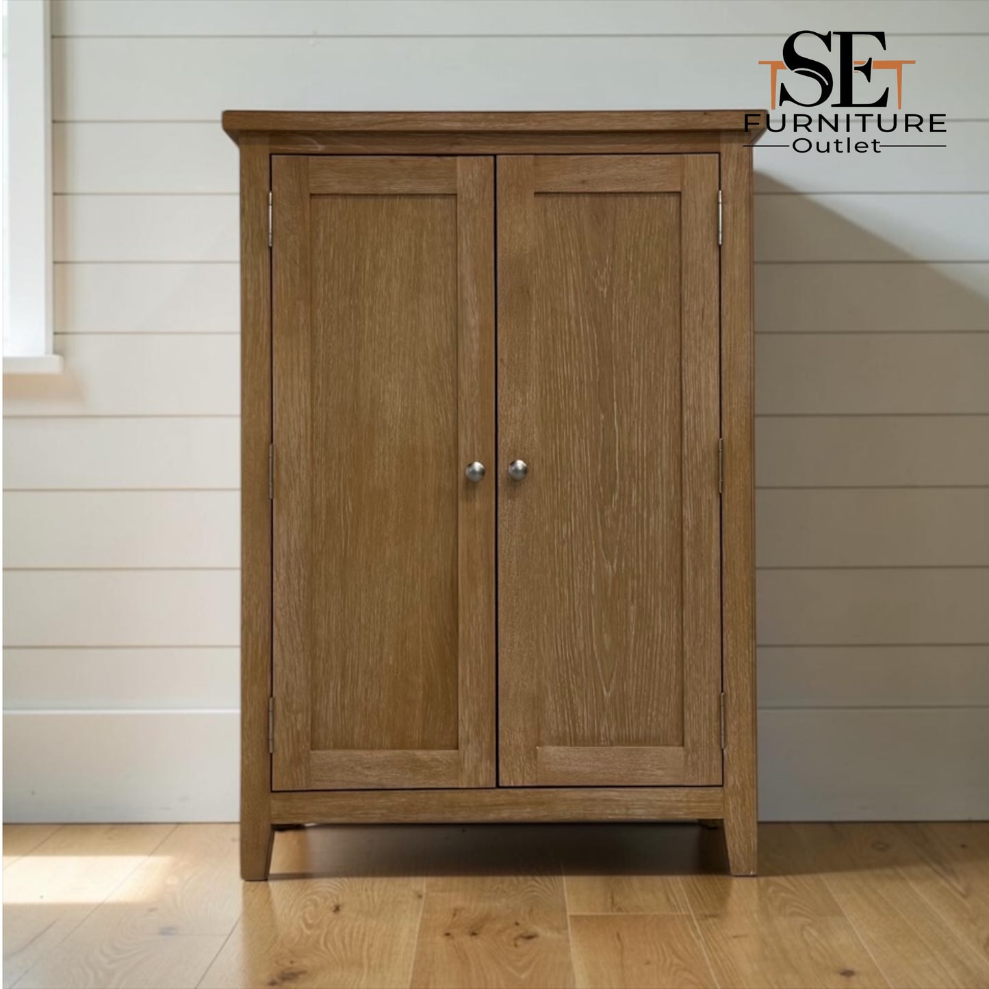 Whitewashed Finish Solid Oak & Oak Veneer Large Shoe Cupboard, Inglesham Range RRP £650