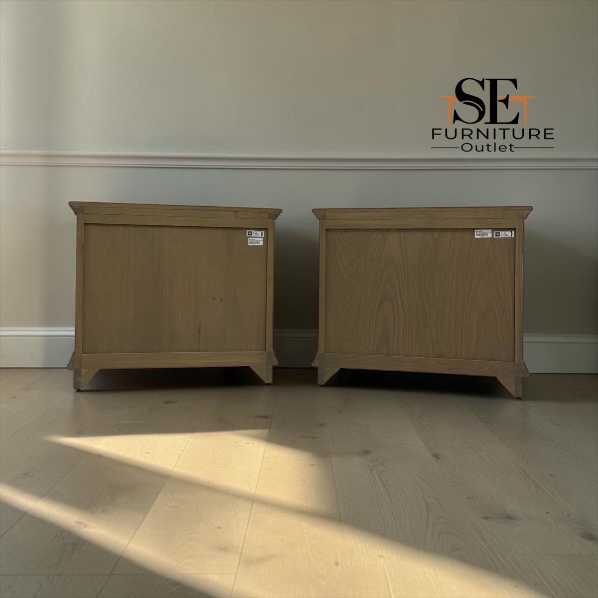 Set of 2 Solid Oak & Oak Veneer Wide Bedside Tables from the Winchcombe Smoked Oak Range, RRP £998