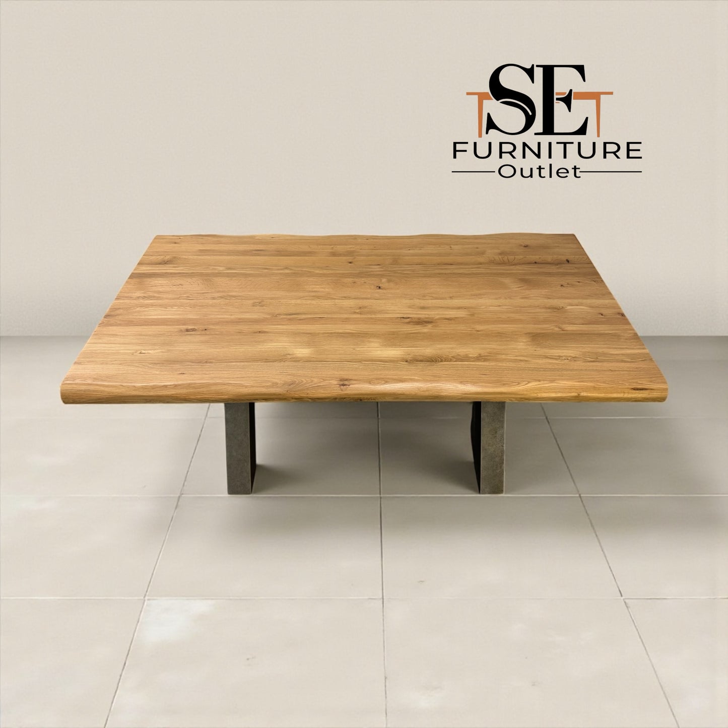 Natural Solid Oak & Metal Legs, 8 Seater Live Edge Dining Table, From Oak Furnitureland RRP £999