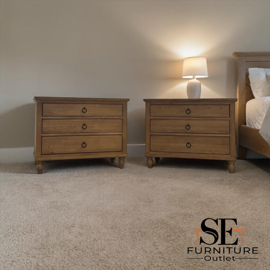 Solid Oak Top & Quality Oak Veneer Wide Bedside Tables from the Elkstone Mellow Oak Range RRP £670