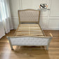 Grey-toned Limewashed Finish Solid Oak Frame Buttoned 5ft King Size Bed, Camille Range RRP £1499