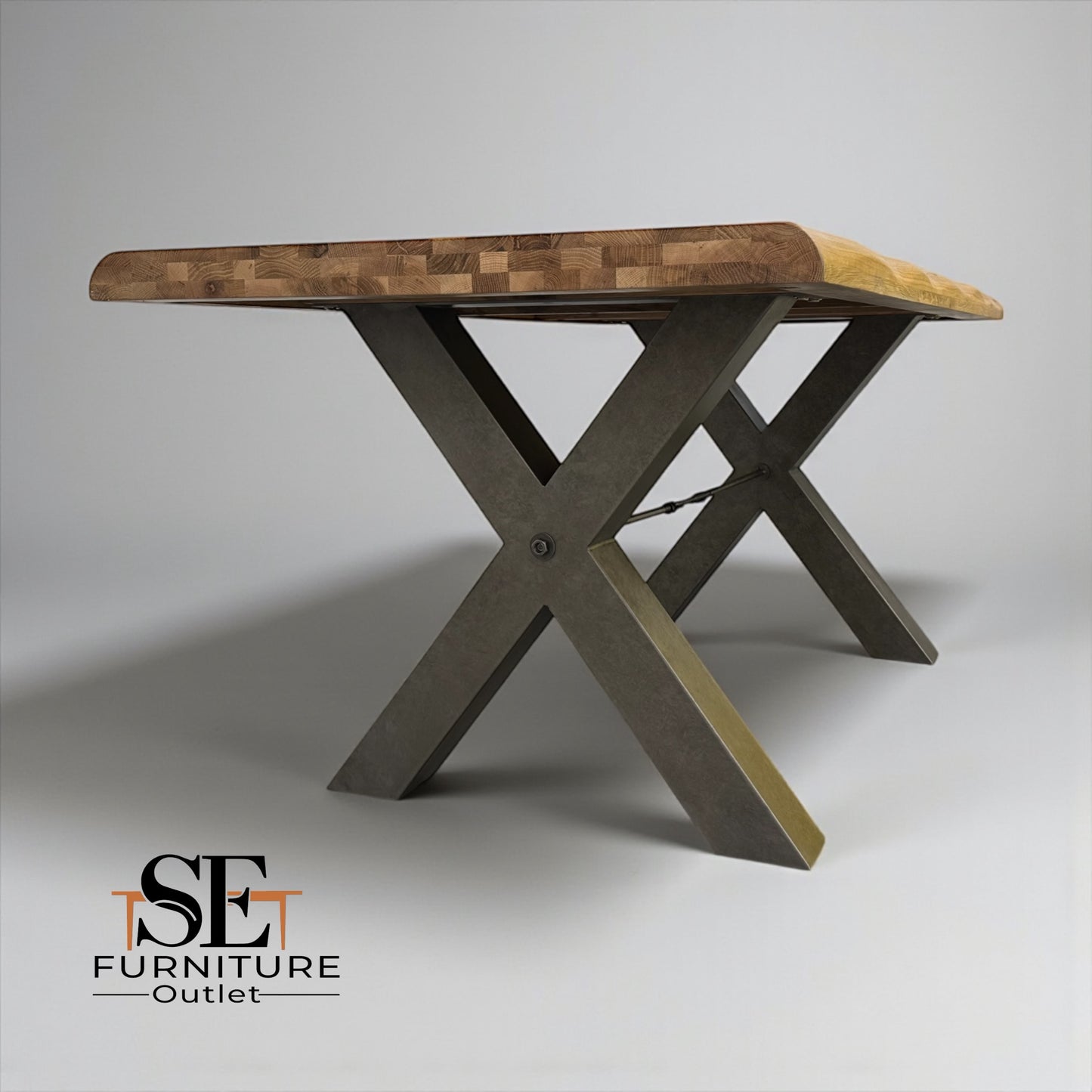 Natural Solid Oak & Metal Legs, 8 Seater Live Edge Dining Table, From Oak Furnitureland RRP £999